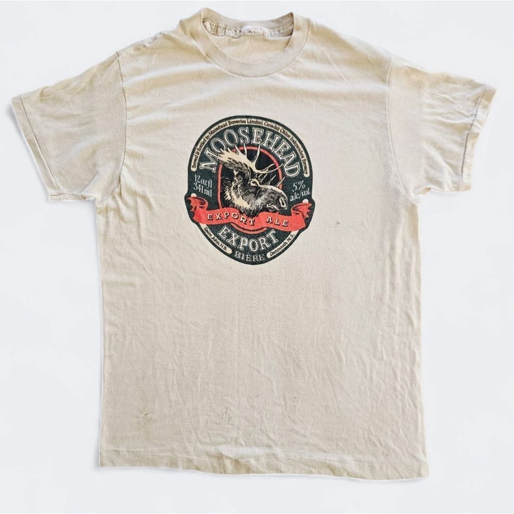 Vintage 70s Moosehead Beer Super Soft Burnout Distressed Ringer Tee T-Shirt XL